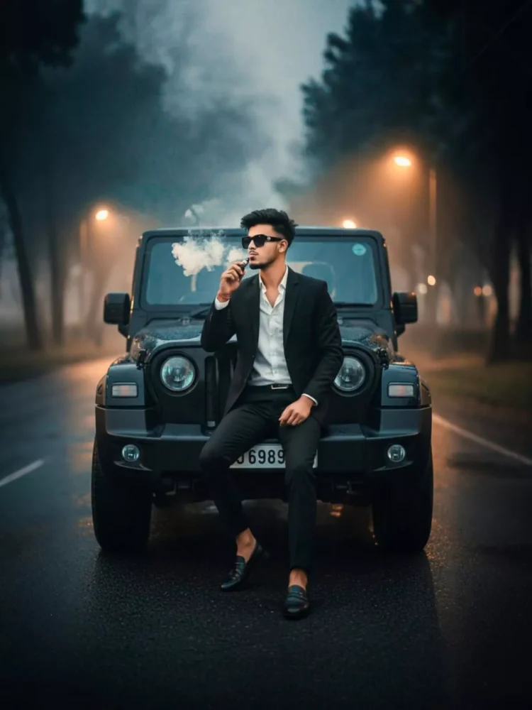 Black Suit Action Movie AI Prompt: Realistic Fire & Ember Background