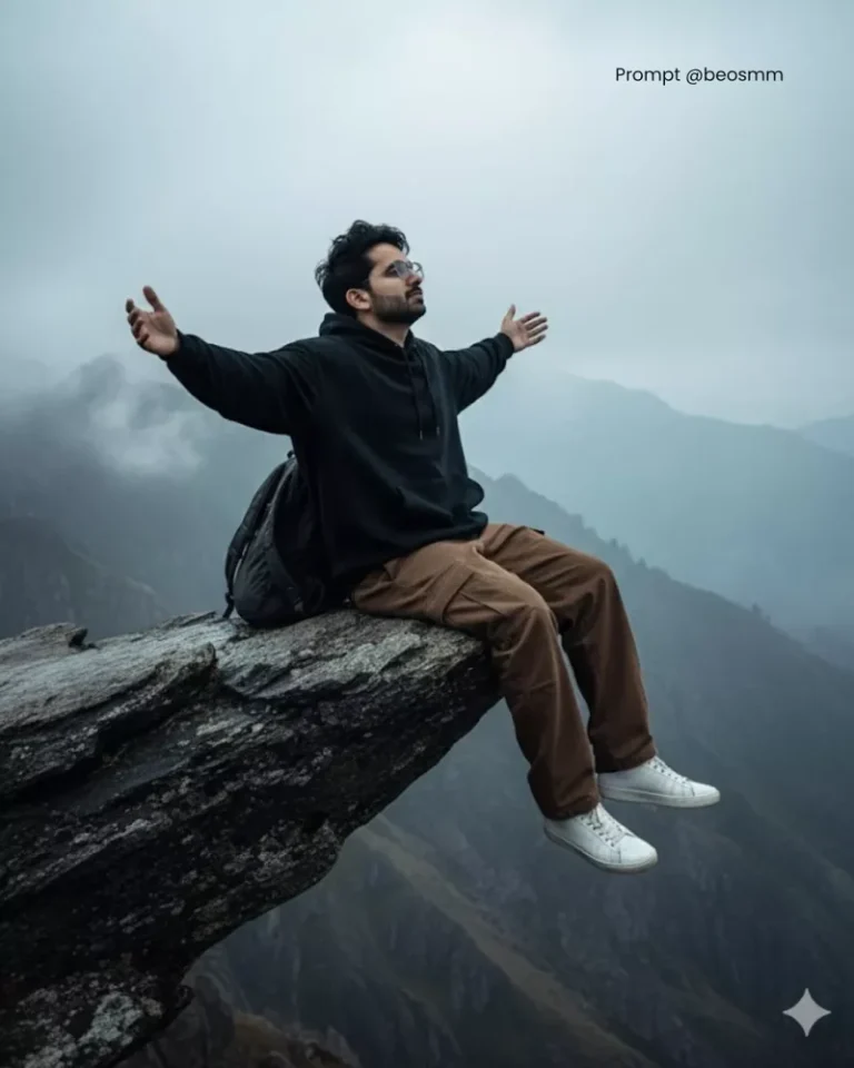 Cinematic Mountain Cliff AI Photo Prompt with Realistic Misty View