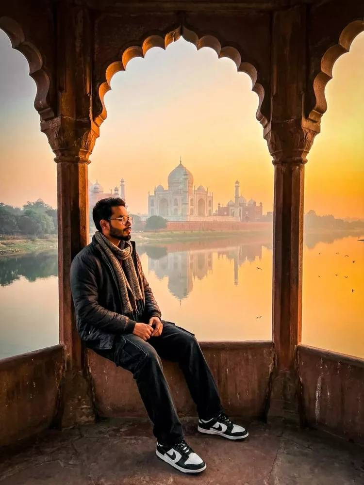 Realistic Google Gemini Taj Mahal Sunrise AI Photo Prompt for Boys