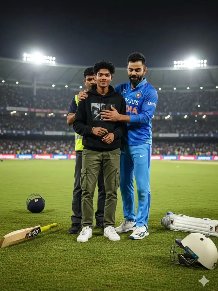 Trending Virat Kohli Pitch Invasion AI Photo Prompt for Boys